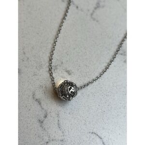 Lia Sophia "Roly Poly" Silver Tone Necklace Cut-Out Pendant w/Crystal Accents